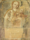 Sengotisk kalkmaleri af Maria med Jesusbarnet p en af de vestlige arkadepiller.